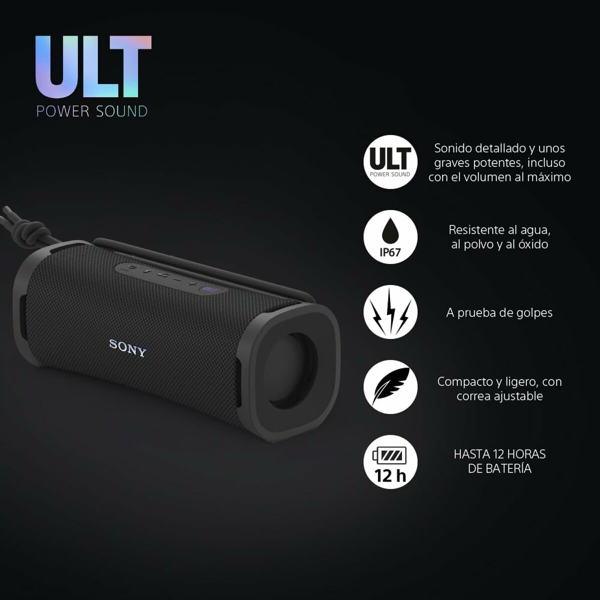 Dankzij de draagbare Bluetooth®-luidsprekers Sony SRSULT10B Zwart