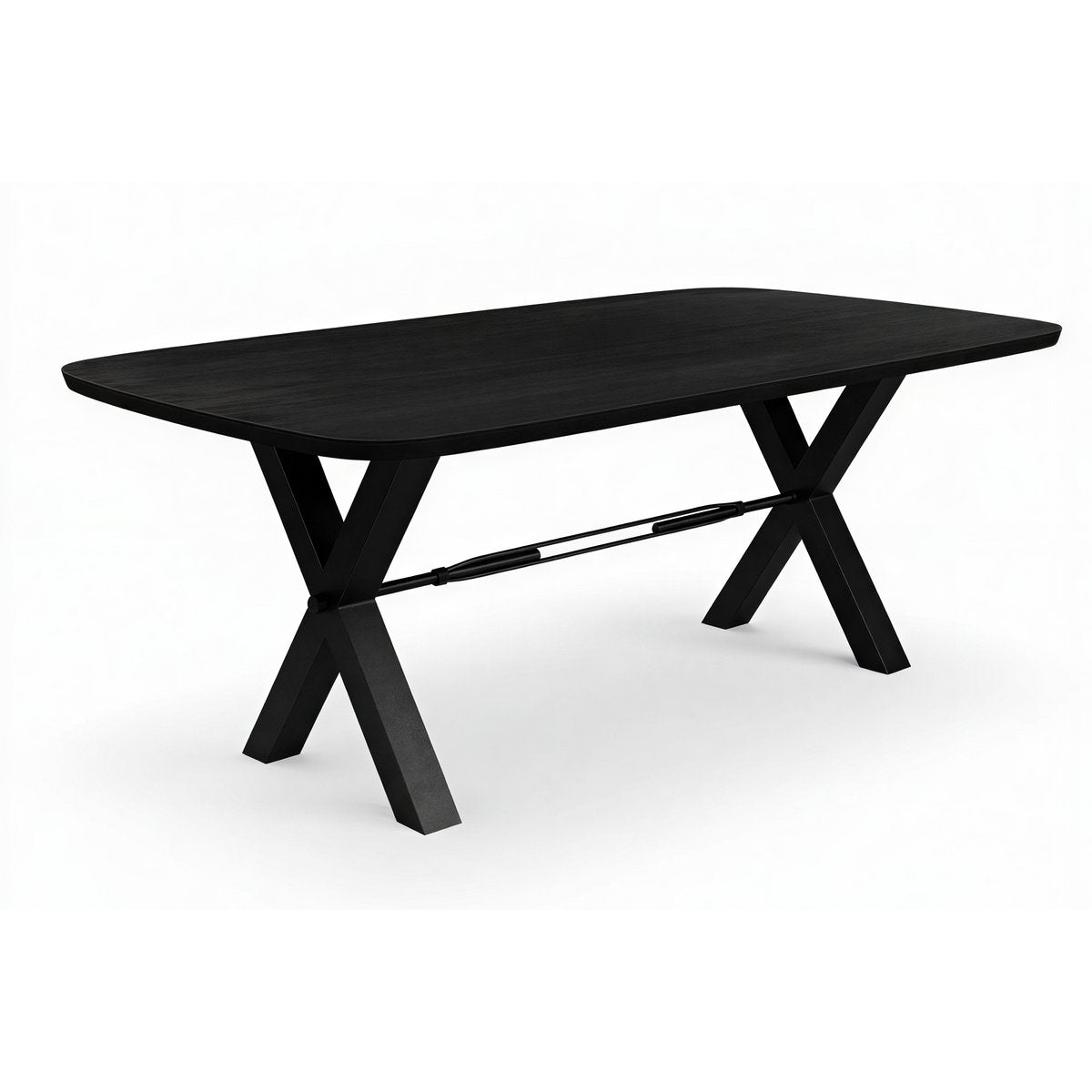 Eettafel 240x100 cm, 30 mm blad Mango zwart, X-stalen frame antiek zwart