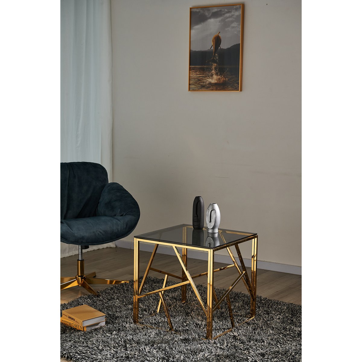 Bijzettafel goud/grijs 55x55 cm