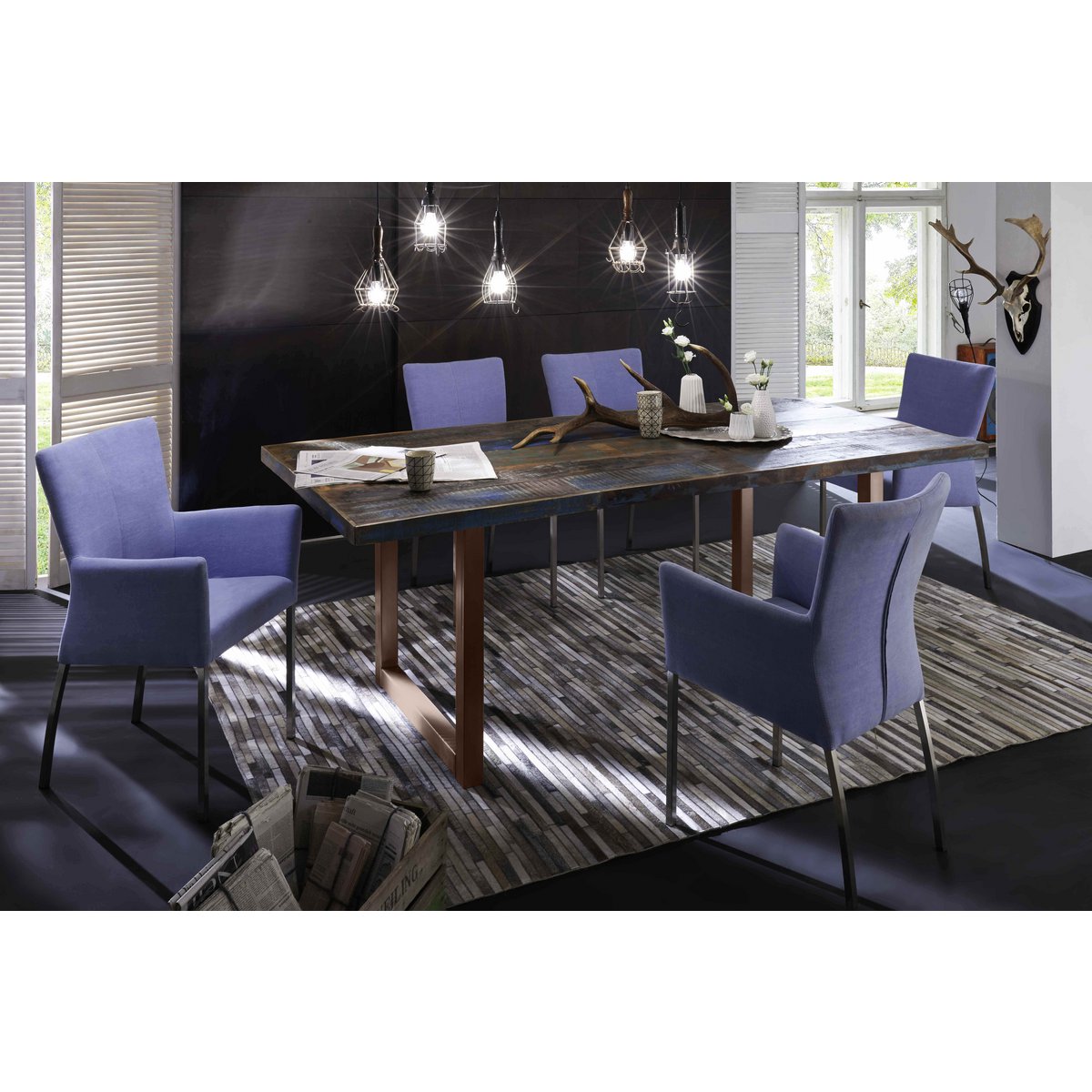 Tafel 240x100 cm, kleurrijk hergebruikt hout