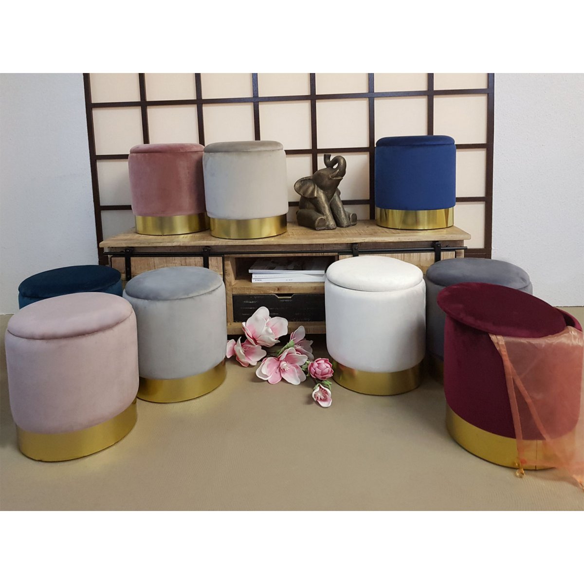 Velvet ontlasting decoratie -ontlasting en Pouf Decopouf Velours Stool met opslagruimte u.