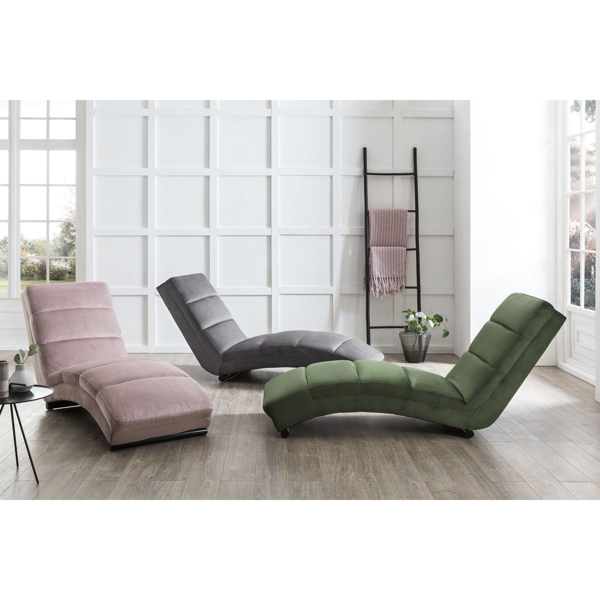 Chaise longue bosgroen fluweel