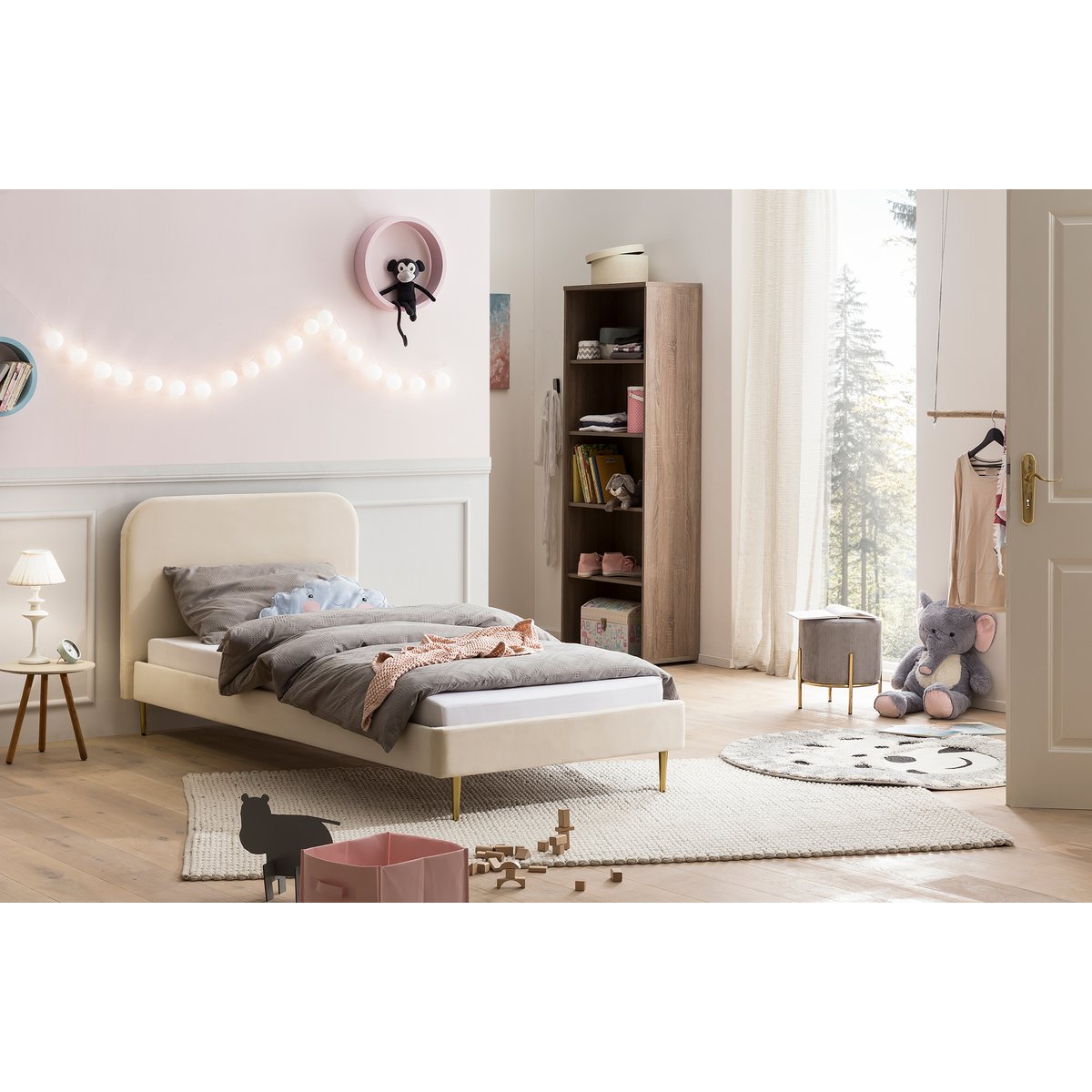 Gestoffeerd bed met beige fluwelen hoes 90x200 cm