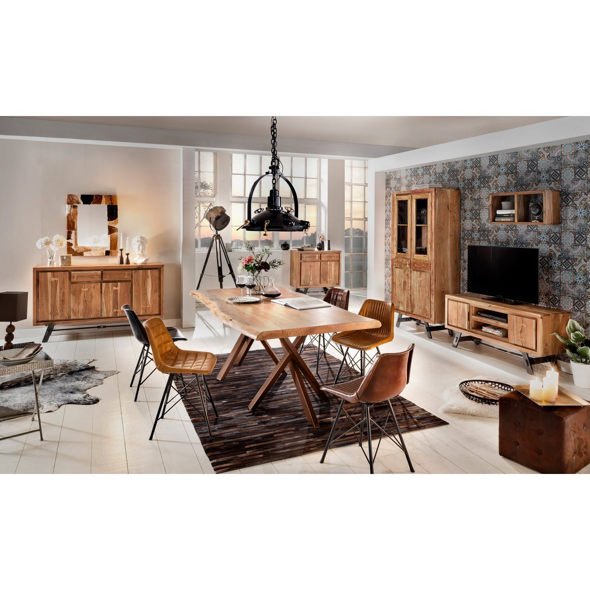 Tafel 180x100 cm, natuurlijk acacia, 56 mm