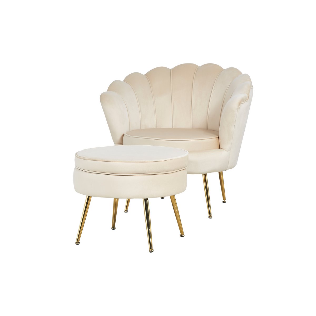 Ronde poef in beige fluweel