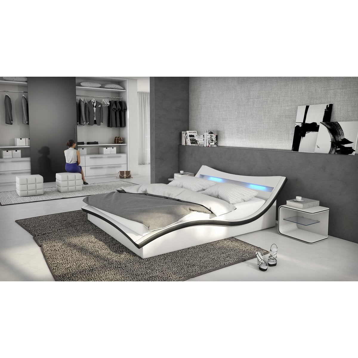 Gestoffeerd bed 140 x 200 cm LED kunstleerlook