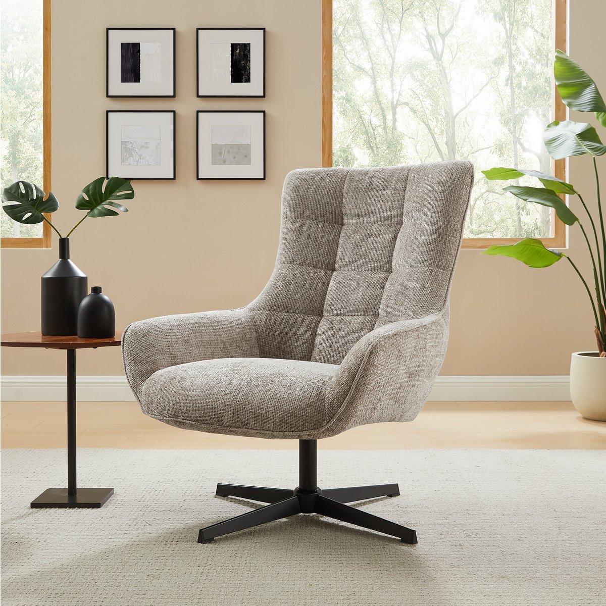 Fauteuil chenille stof lichtgrijs