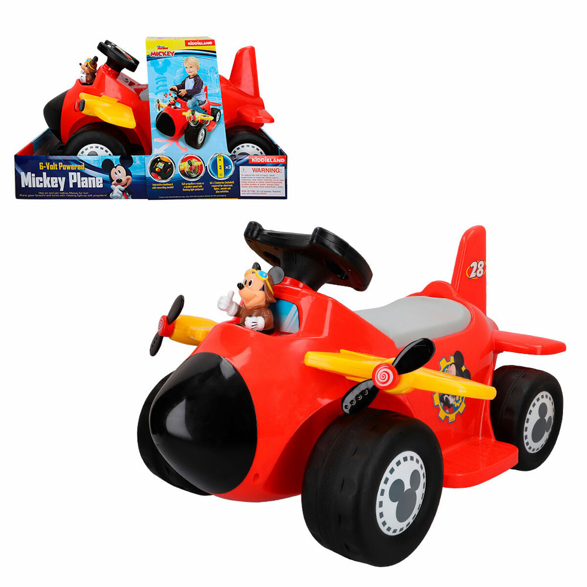 Elektrische auto voor kinderen Mickey Mouse Batterij Vliegtuigje 6 V