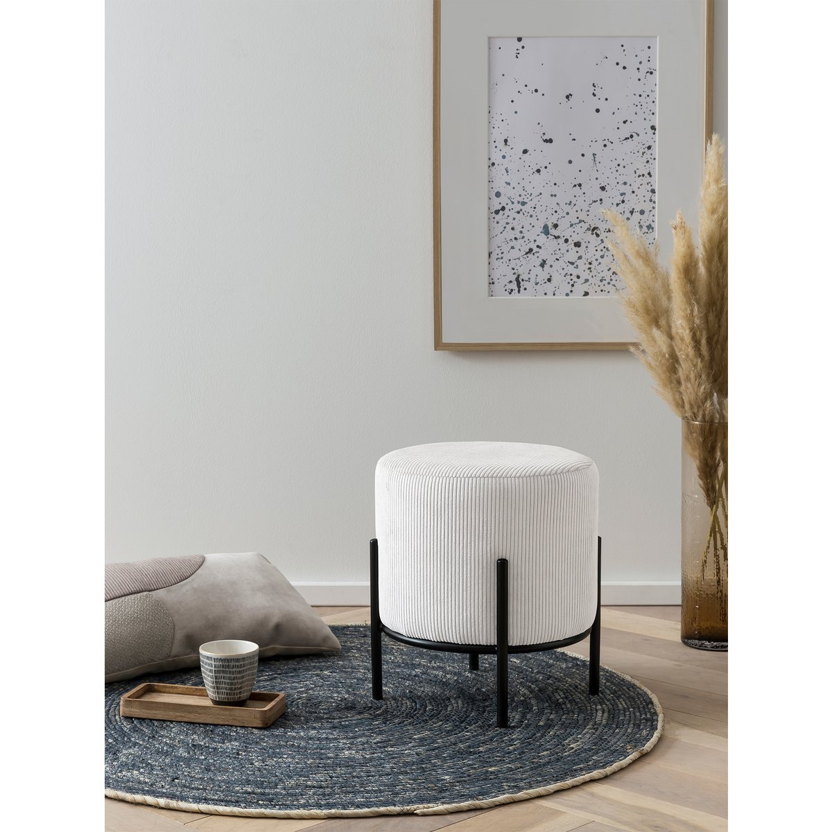 Gestoffeerde kruk Ø35 cm koordoptiek beige
