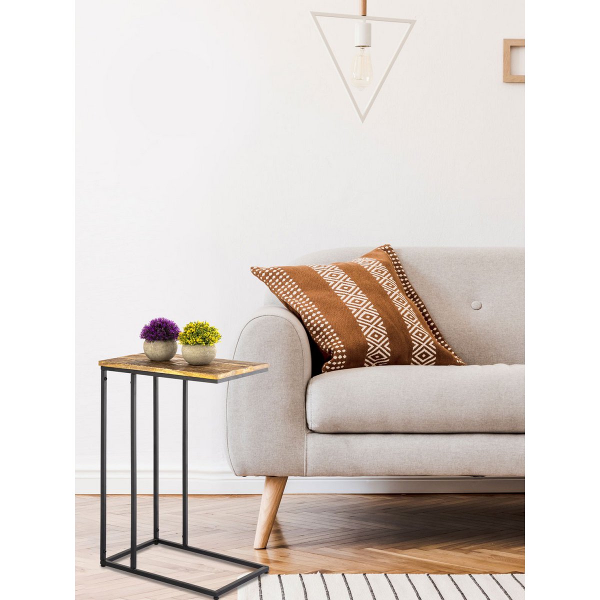 Bijzettafel laptisch hout 25x60x40 cm duurzaam sofatisch c-tafel toronto metalen frame