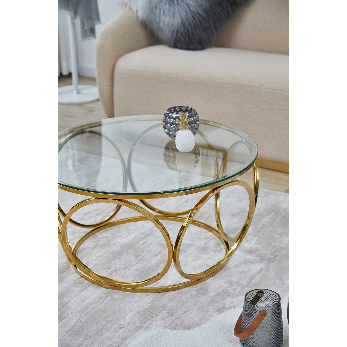 Salontafel Ø 80 cm goud/helder glas