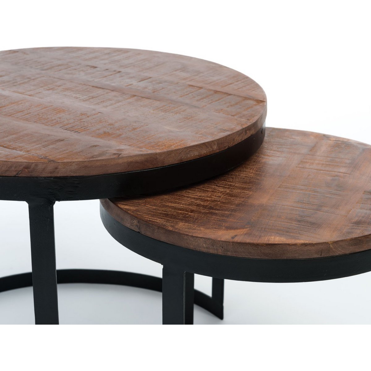 Salontafel set van 2 bijzettafel woonkamertafel rond Austin metalen frame antiek zilver of zwart