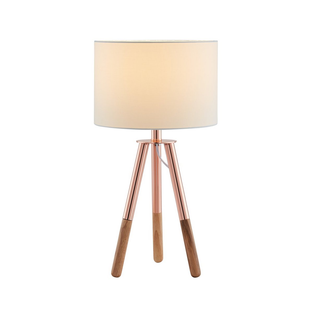 Tafellamp met houten frame en koper/eiken stoffen kap