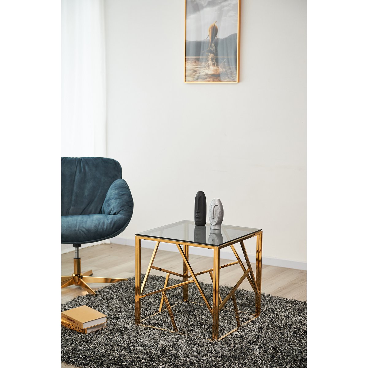 Bijzettafel goud/grijs 55x55 cm