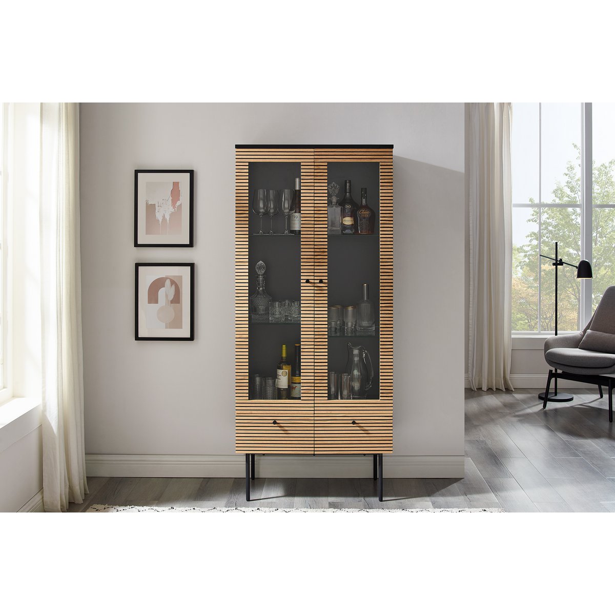 Vitrine 2 deuren eiken echt houtfineer