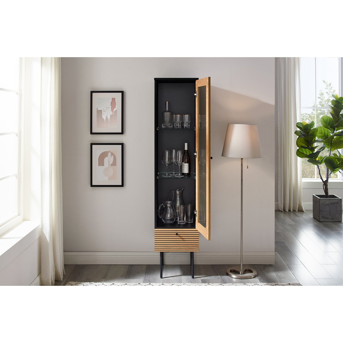 Vitrine 1 deur eiken echt houtfineer