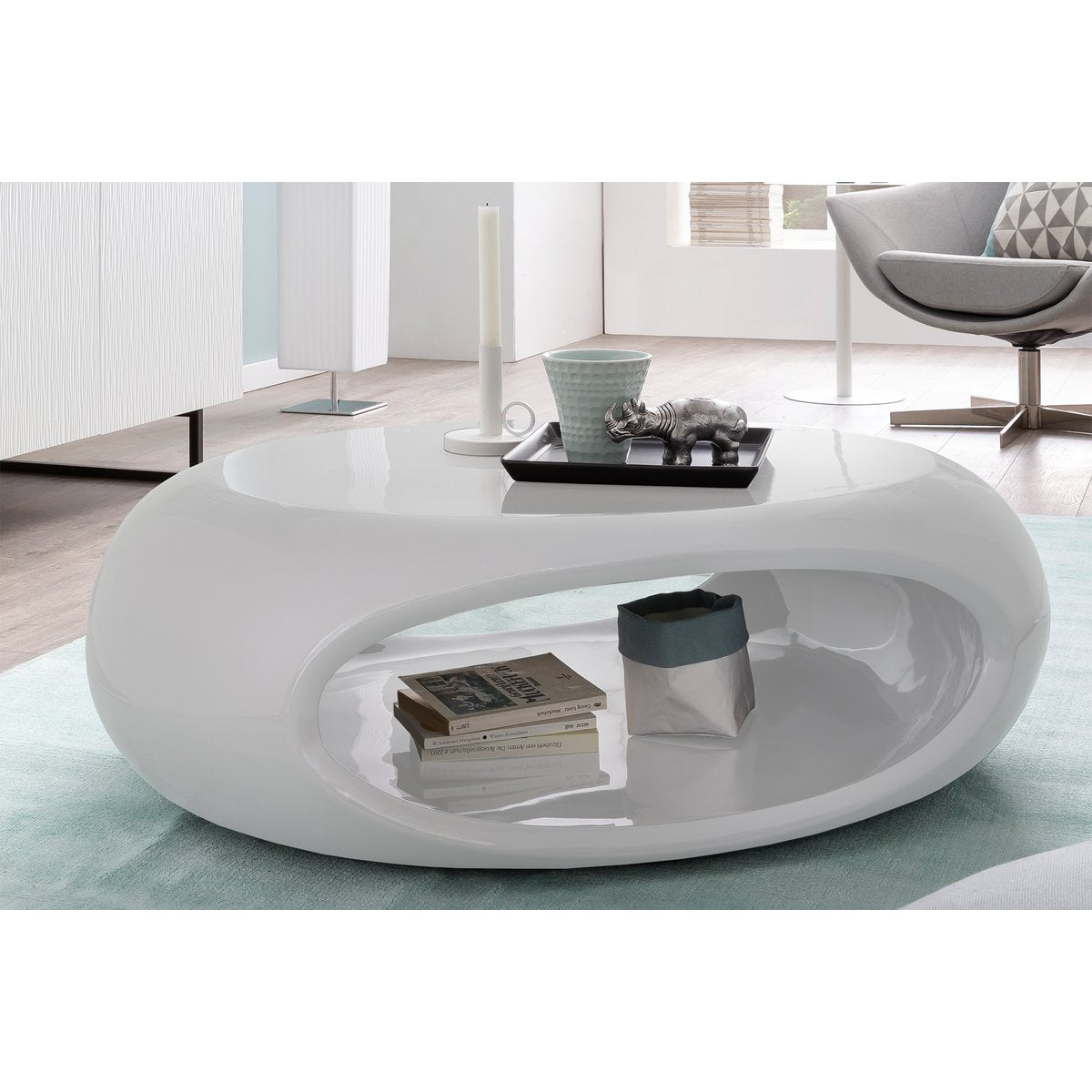 Salontafel 100x70x32 cm wit glasvezel