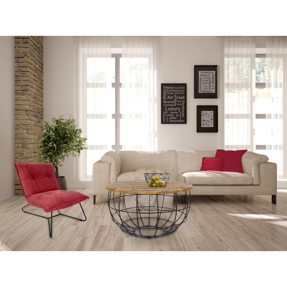 Ronde salontafel duurzaam Lexington ø 75 cm metalen gaas draadframe massief houten salontafel