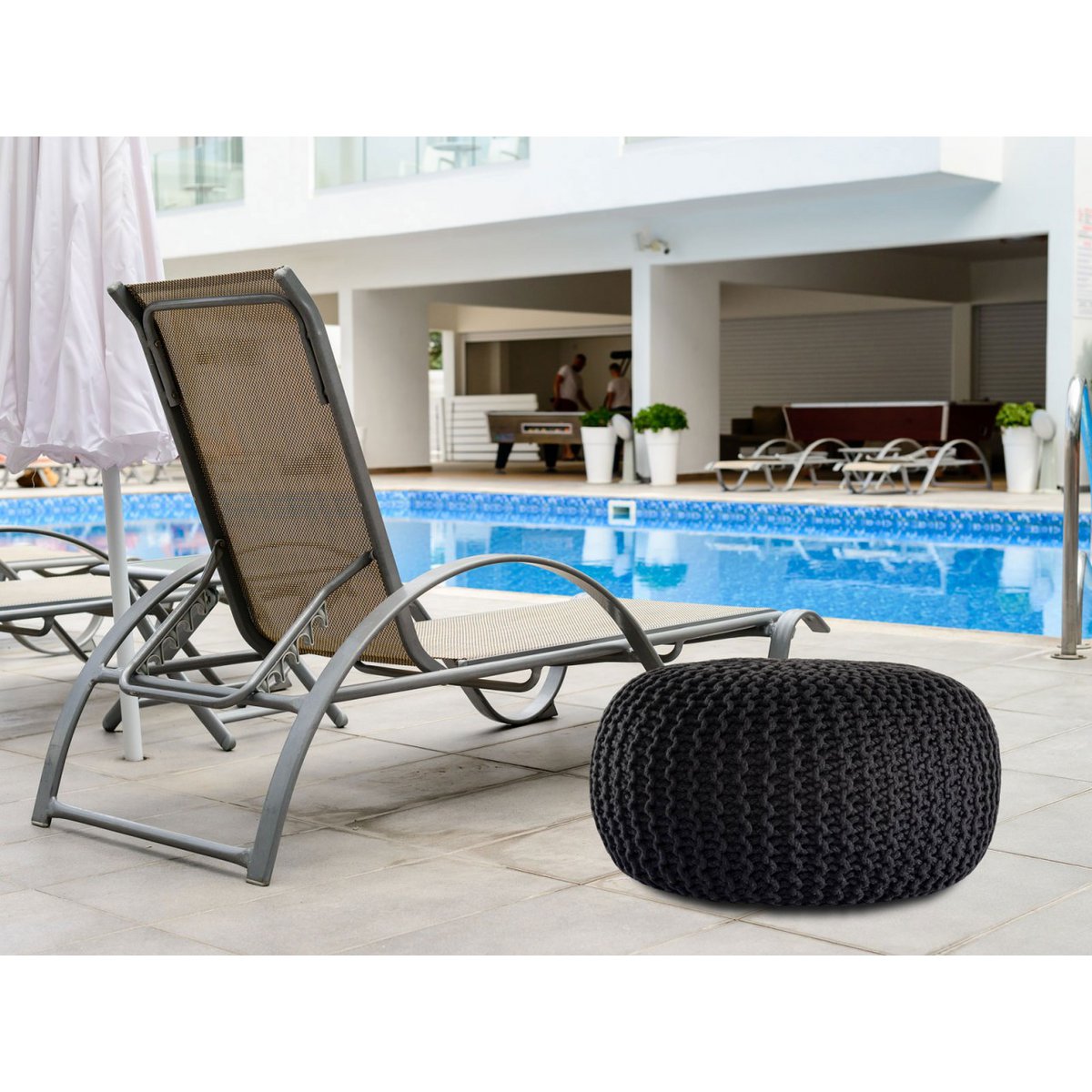 Pouf premium Ø45cm stoel kruk breien pouf in terras pool tuin duurzaam