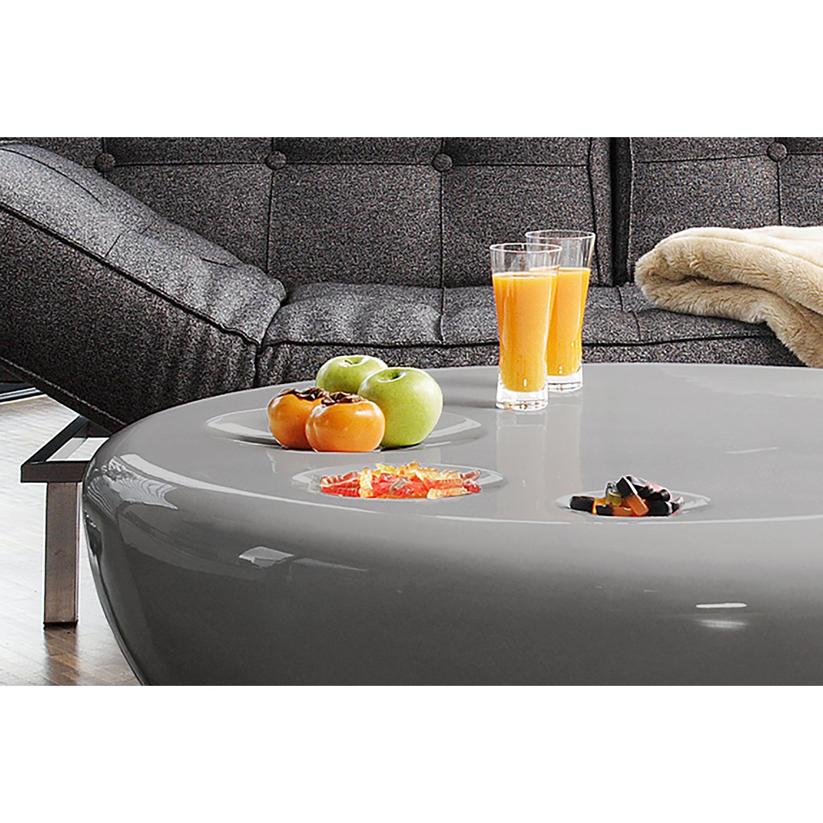 Salontafel 100 cm rond grijs glasvezel