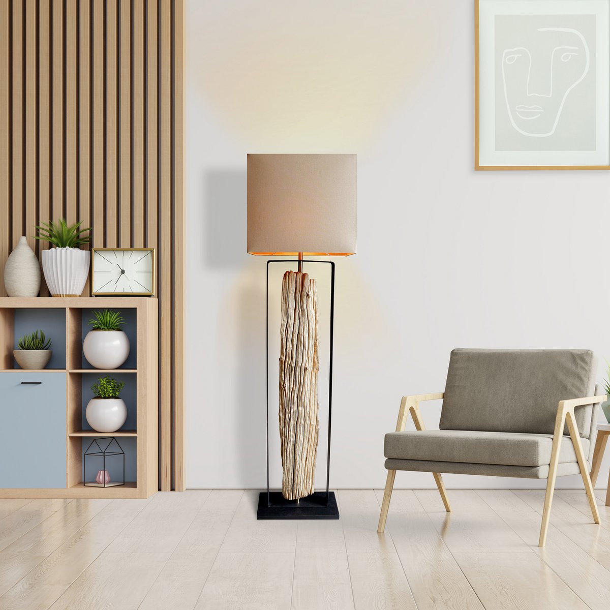 Vloerlamp drijfhout naturel/beige 165 cm