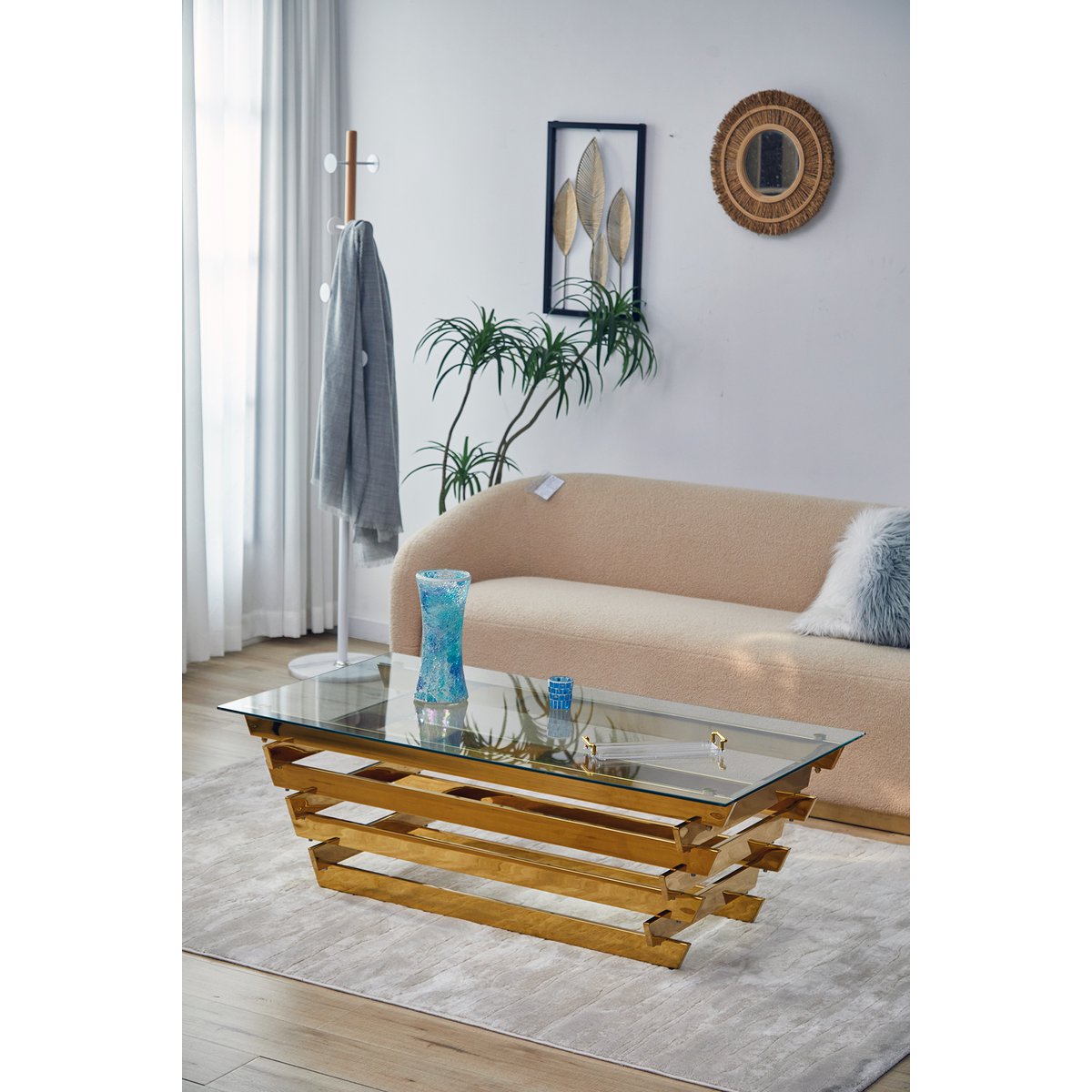 Salontafel 130x70 cm goud/helder glas