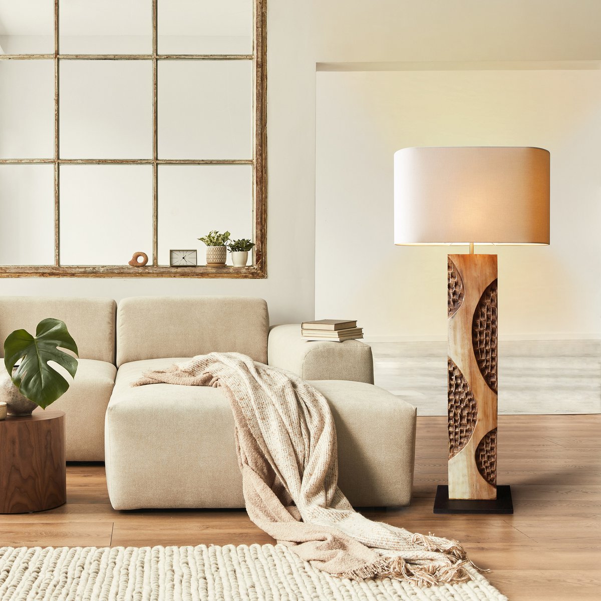 Vloerlamp acacia/linnen naturel 171 cm