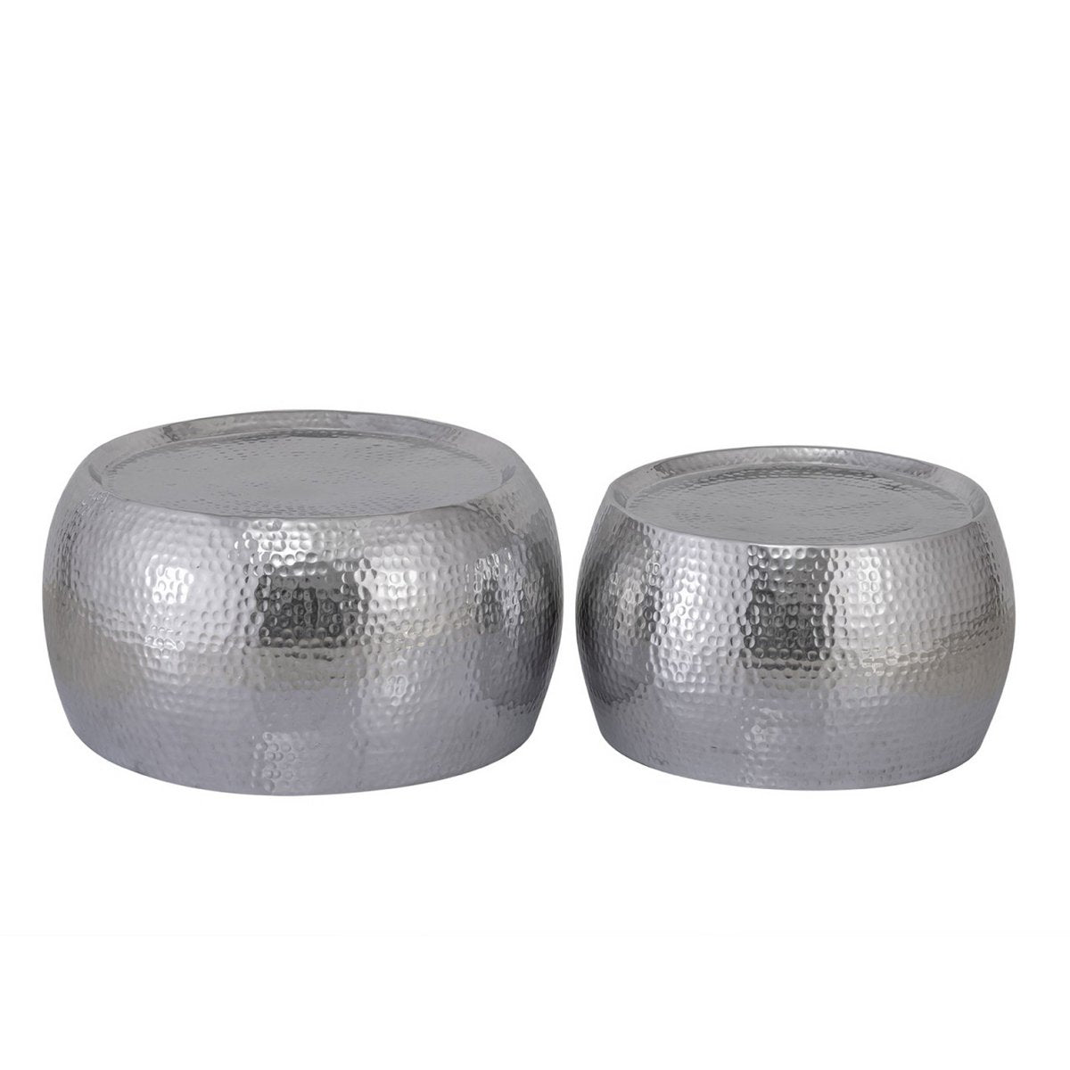 SUILY TABEL 2 DAKAR STRAAK DRAAG Ø 55/43 X H 30/28 cm zilveraluminium gehamerd
