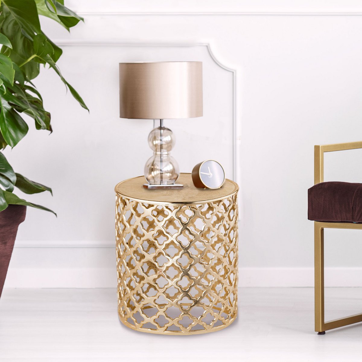 Decoratieve tafel metalen bijzettafel ø 40 x 45 cm rond Cairo zilver of goud aluminium oriental