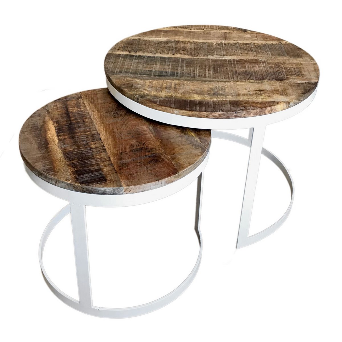 Salontafel set van 2 bijzettafel woonkamertafel rond Austin metalen frame antiek zilver of zwart