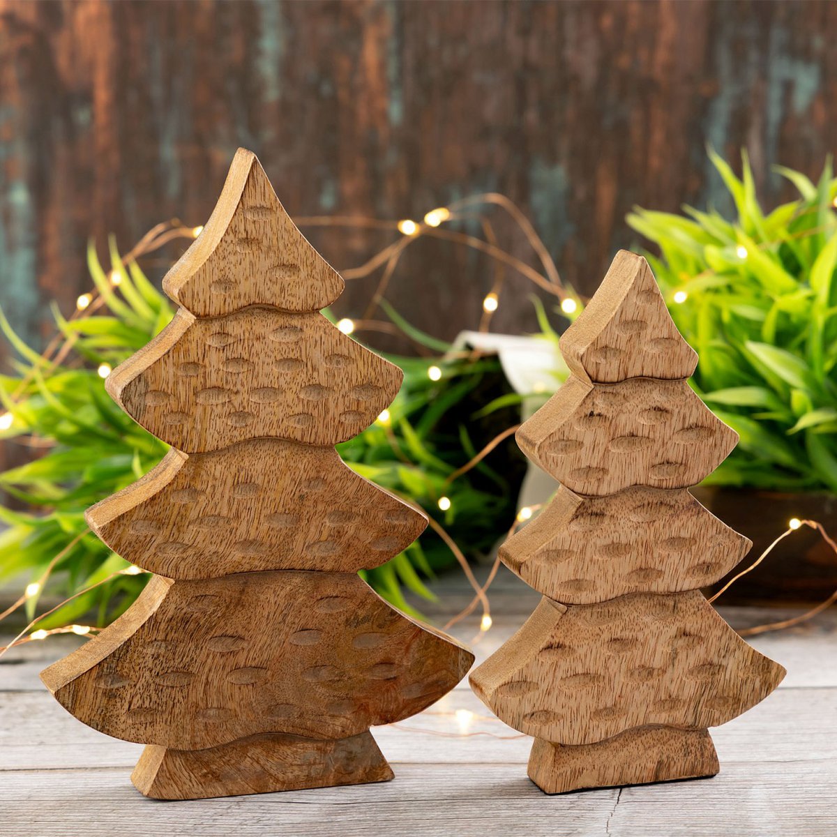 Decof Figuur Tree 2er Set houten figuur H23/20 cm hoofddoos 16-delige kerstdecoratie mango hout
