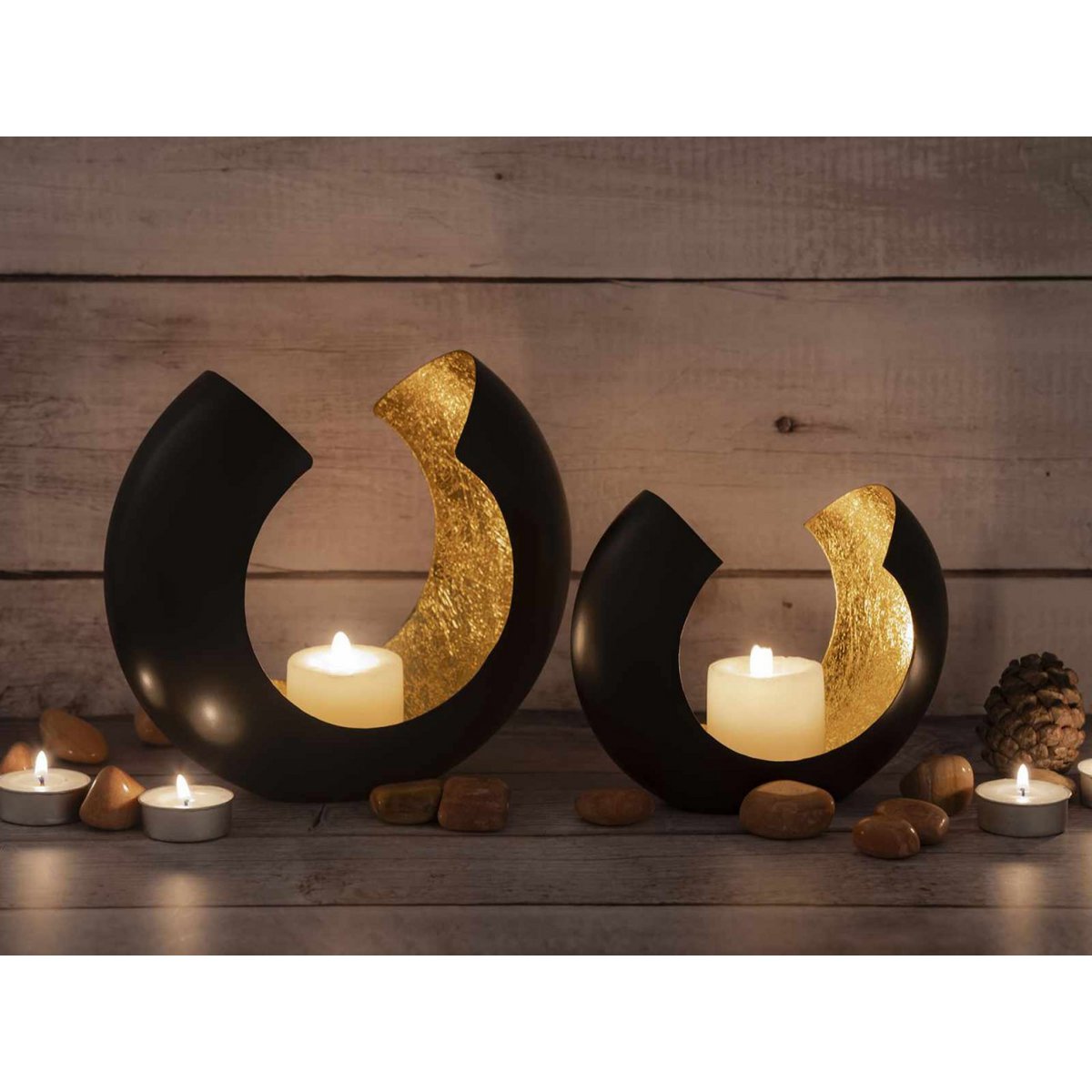 Kaarsenhouder 24-delige set 2 x 12 ve groenlicht houder kaarse stand omega zwarte mat gilded erin