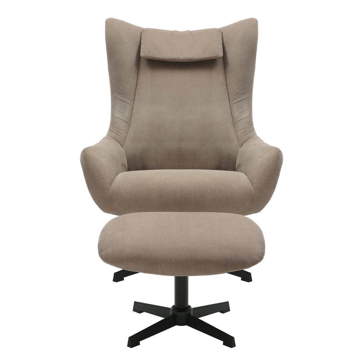 Fauteuil en kruk corduroy look bruin