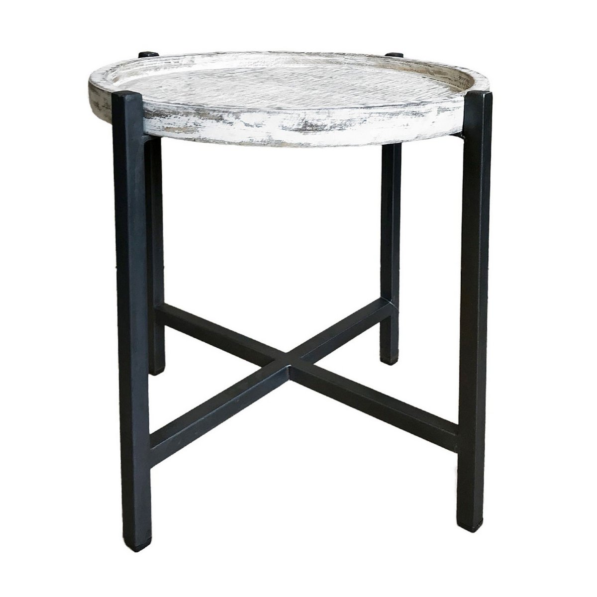 Bijzettafel Ø46xh45cm salontafel woonkamer tafel rond omaha metalen frame oud zilver