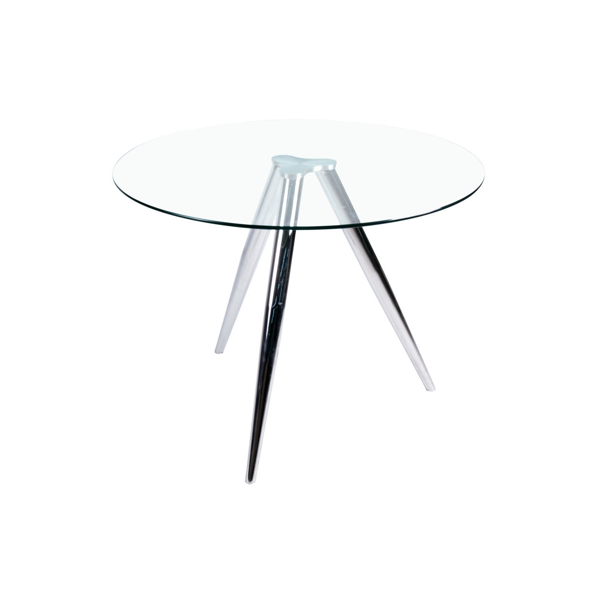 Ronde eettafel met glazen blad en chromen frame Ø100 cm