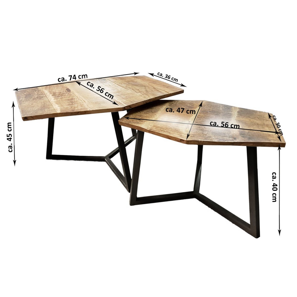 Set van 2 salontafels (6 stuks) 1 pallet woonkamertafel München metalen frame