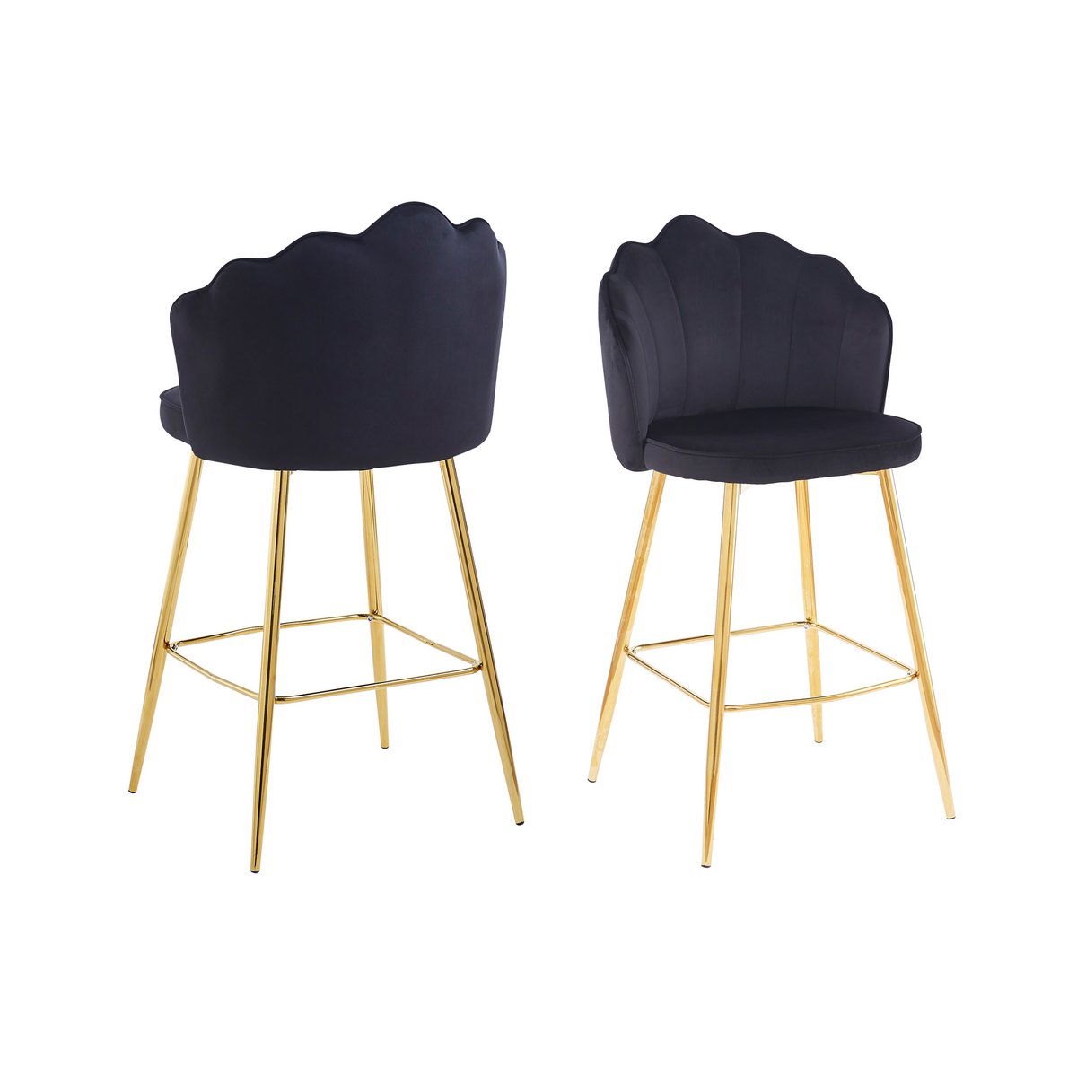 Set van 2 barkrukken met schelpdesign in zwart fluweel