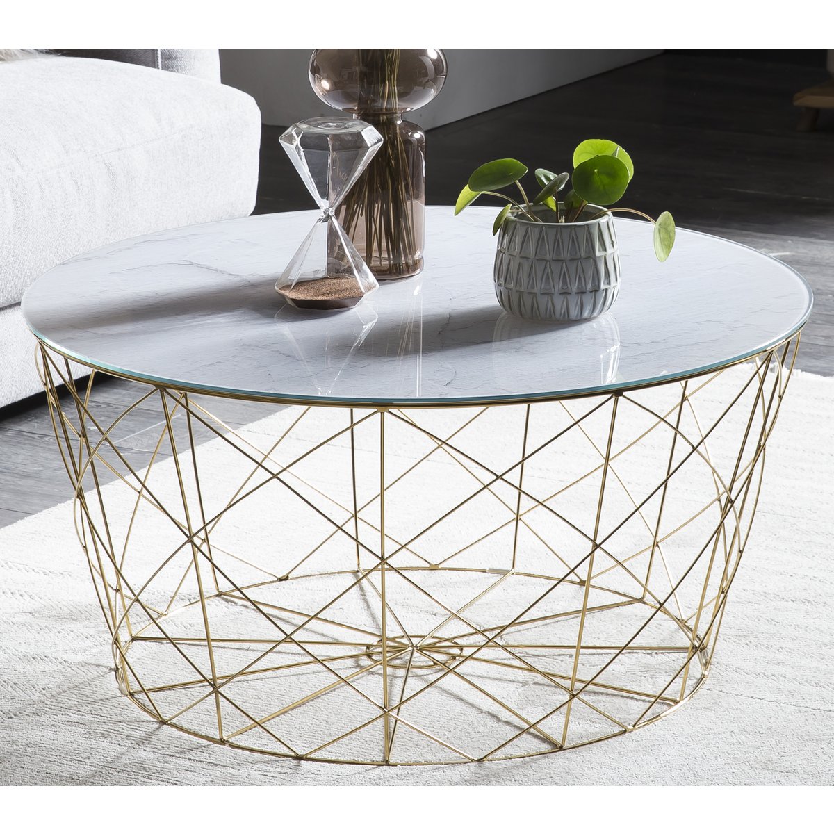 Salontafel met metalen mand Ø 80 cm