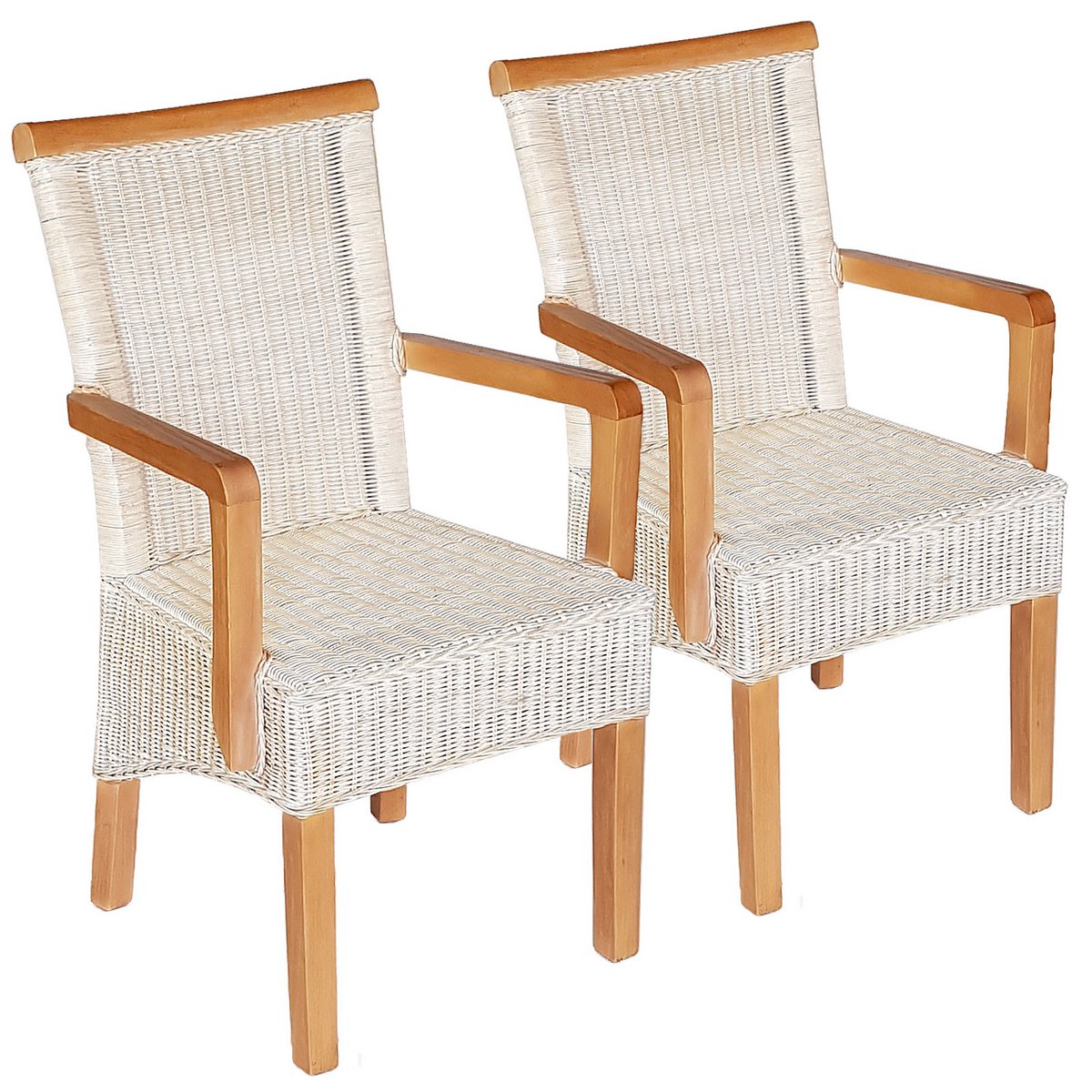 Eetkamerstoelen stelen 2 stuks met armleuningen Rattan stoelen Wit Perth Rattan Ratta stoelen duurzaam