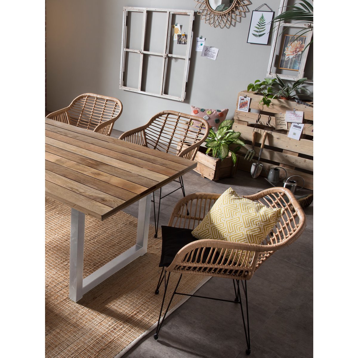 Eettentabel 240 x 100 x 77 cm | Tabel top 43 mm | Mango Nature | U-metaal frame antiek zilver