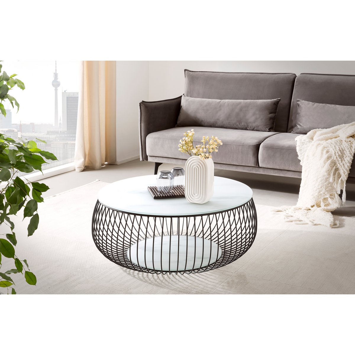 Salontafel Ø 86 cm zwart/wit