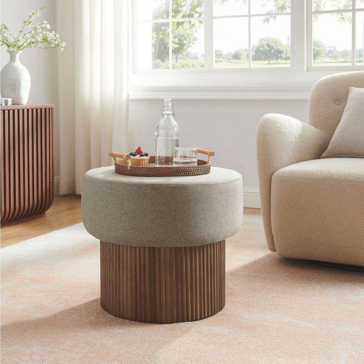Stoel pouf met opbergruimte Ø 50 cm walnoot/bruin
