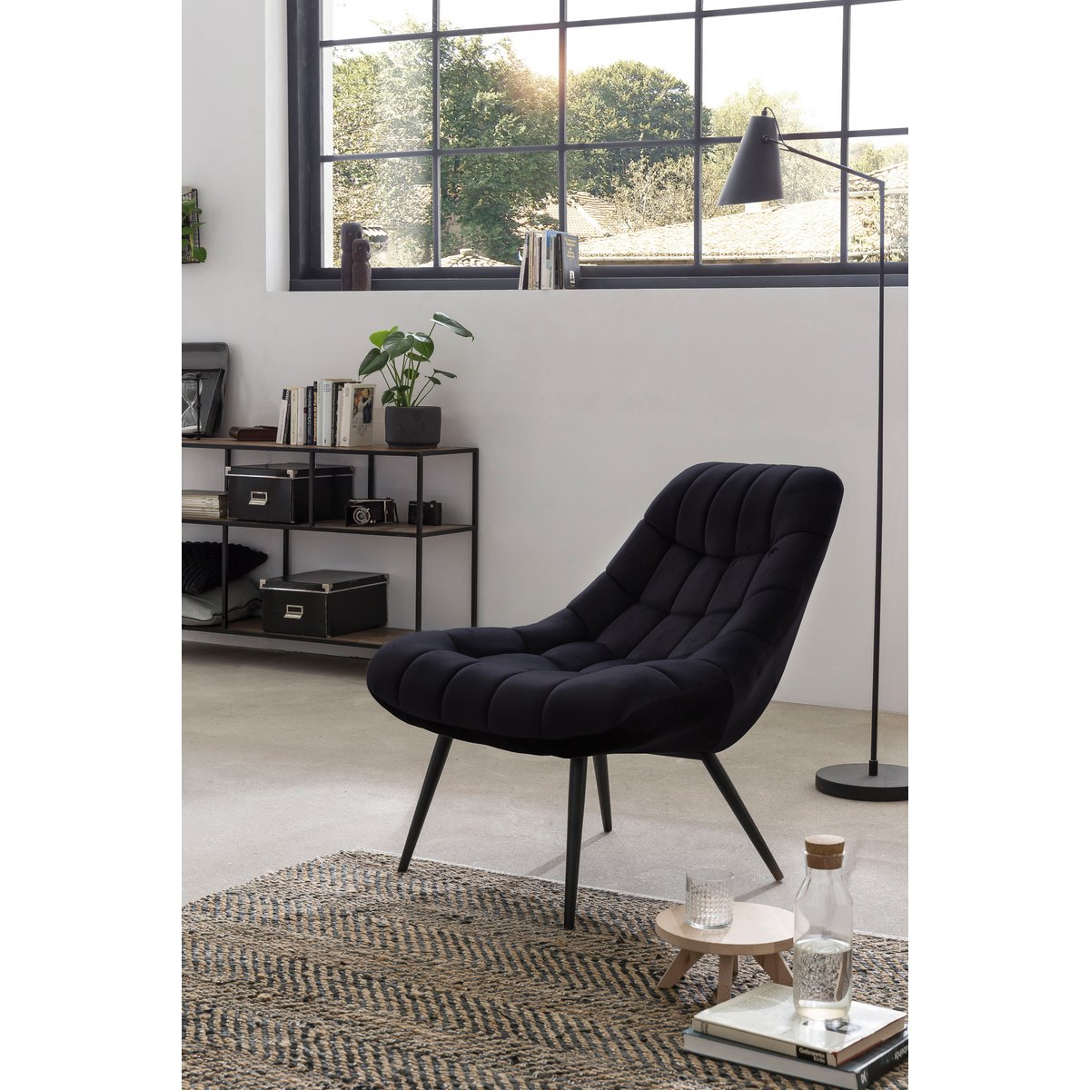 Fauteuil XXL fluweel zwart metaal zwart