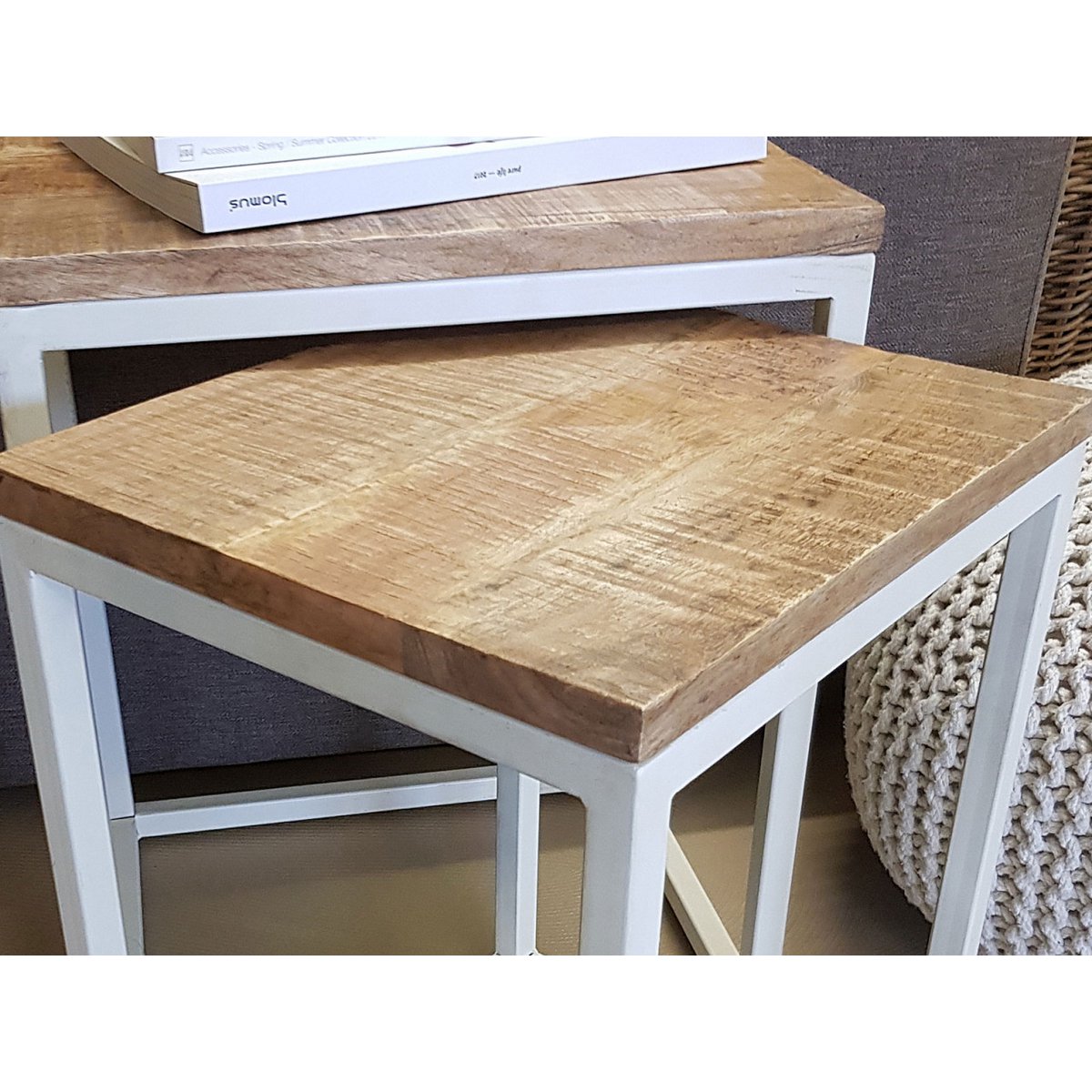 Bijzettafel houten set tafel set 2 stuks woonkamer tafel salontafel dallas metalen frame