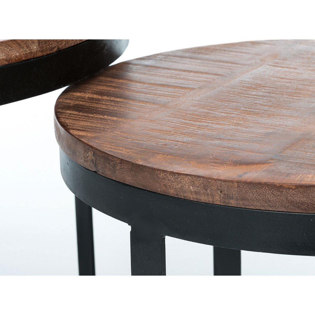 Salontafel set van 2 bijzettafel woonkamertafel rond Austin metalen frame antiek zilver of zwart