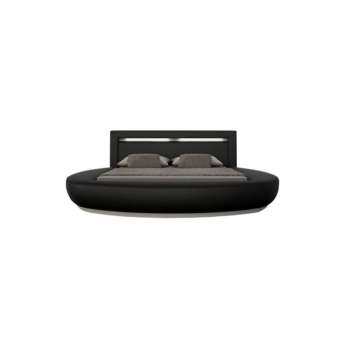Rond bed 140x200 cm LED zwart kunstleerlook