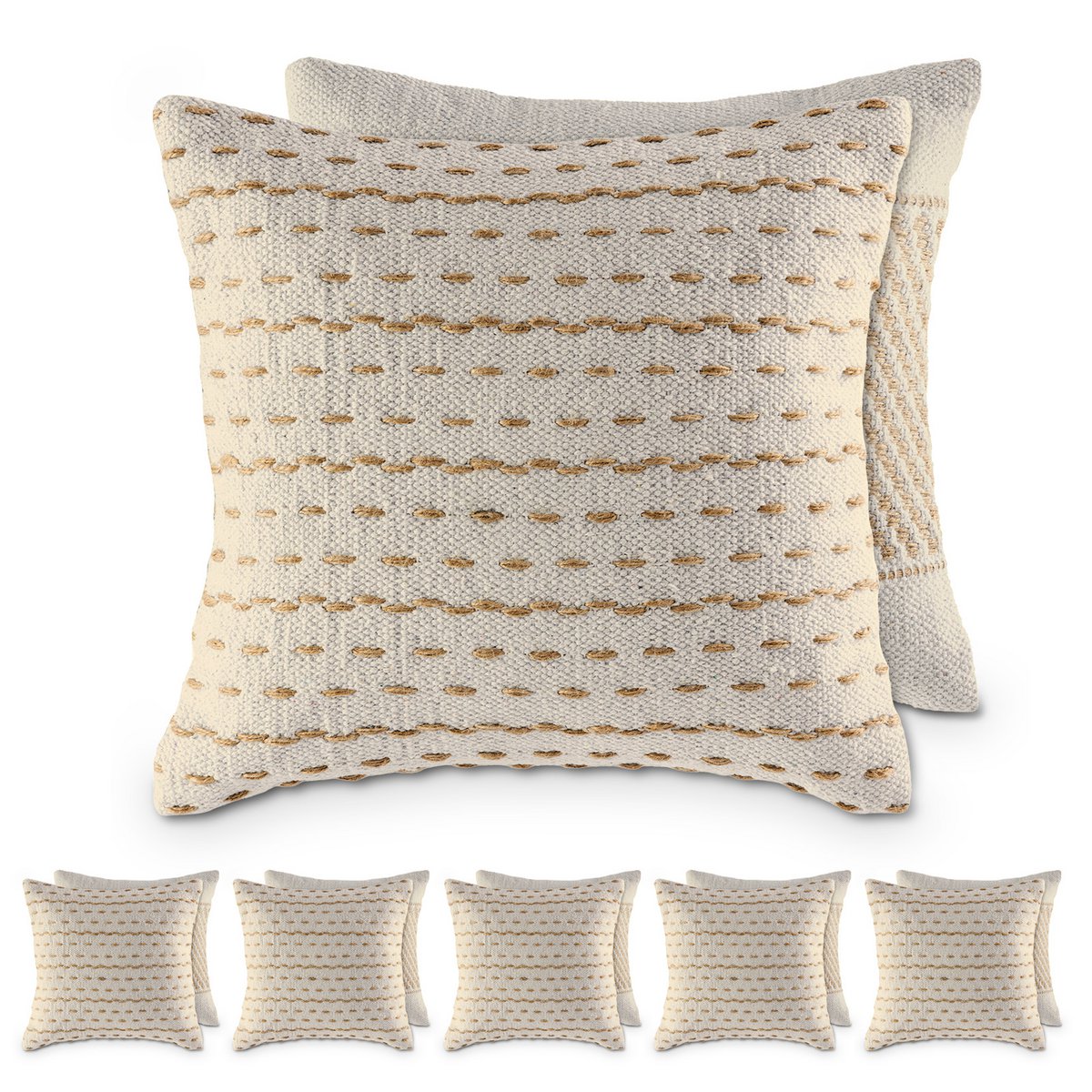 Bankkussen 40x40cm 12-delige set 2 x 6 PU sierkussen katoen en naturel jute