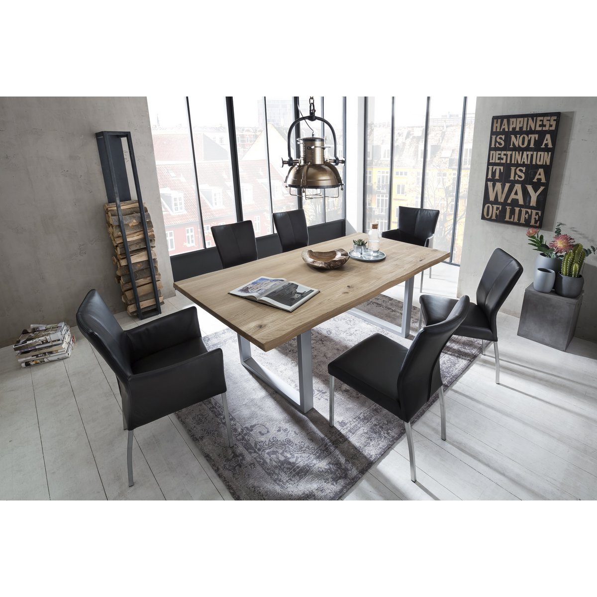 Tafel 200x100 cm, wilde eik, zilveren frame