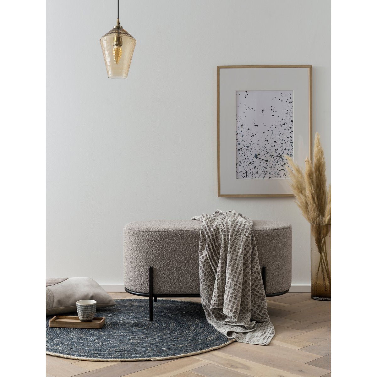 Polsterhocker Bouclé Stoff Taupe