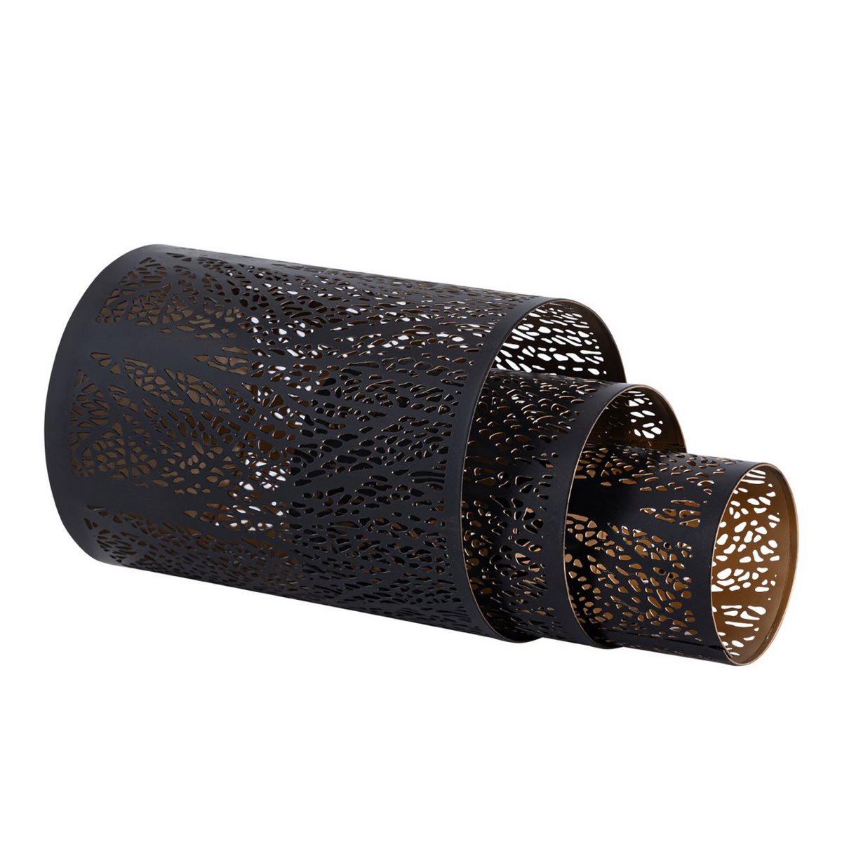 Windlich 3 Set MasterBox 12x 3 -Deel kaarsen Stand Forest Tea Light Holder rond zwart goud